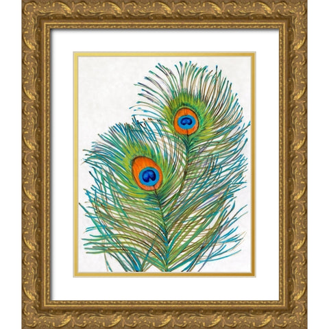 Vivid Peacock Feathers I Gold Ornate Wood Framed Art Print with Double Matting by OToole, Tim