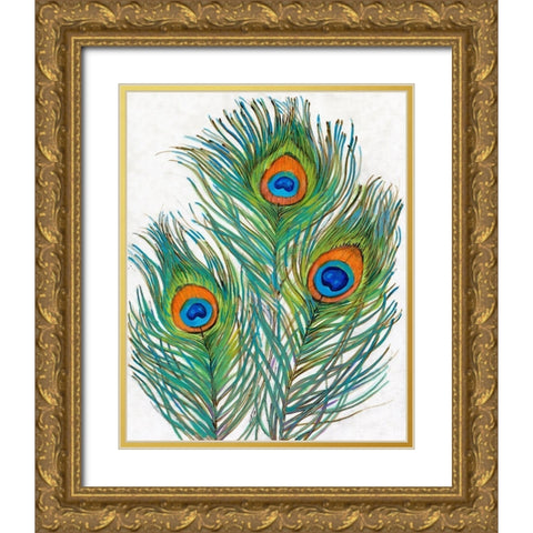 Vivid Peacock Feathers II Gold Ornate Wood Framed Art Print with Double Matting by OToole, Tim