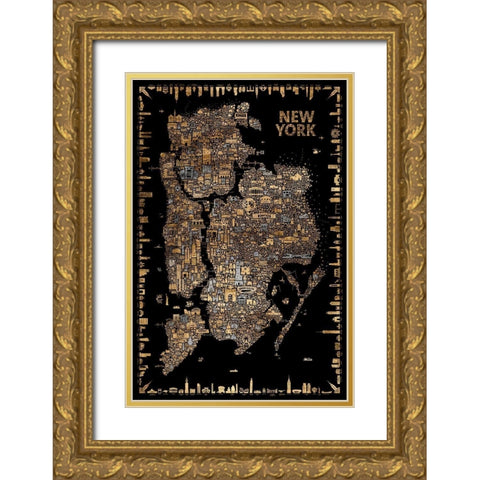 Glam Iconic Cities-New York Gold Ornate Wood Framed Art Print with Double Matting by Esquer, Rafael