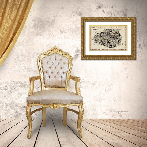 Antique Iconic Cities-Paris Gold Ornate Wood Framed Art Print with Double Matting by Esquer, Rafael