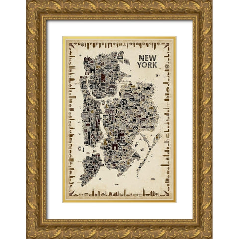 Antique Iconic Cities-New York Gold Ornate Wood Framed Art Print with Double Matting by Esquer, Rafael