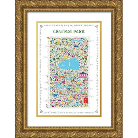 New York Collection-Central Park Gold Ornate Wood Framed Art Print with Double Matting by Esquer, Rafael