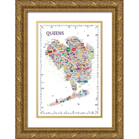 New York Collection-Queens Gold Ornate Wood Framed Art Print with Double Matting by Esquer, Rafael