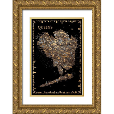 Glam New York Collection-Queens Gold Ornate Wood Framed Art Print with Double Matting by Esquer, Rafael