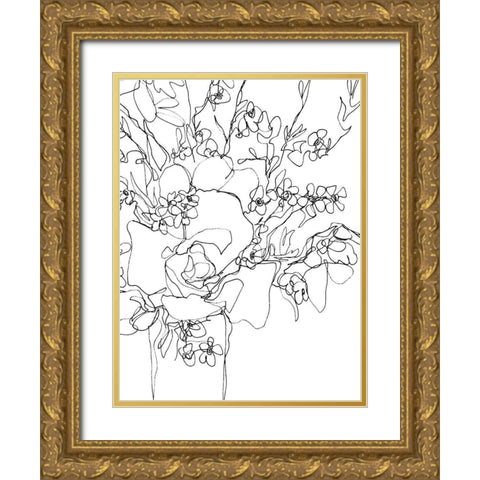 Contour Bouquet I Gold Ornate Wood Framed Art Print with Double Matting by Vess, June Erica