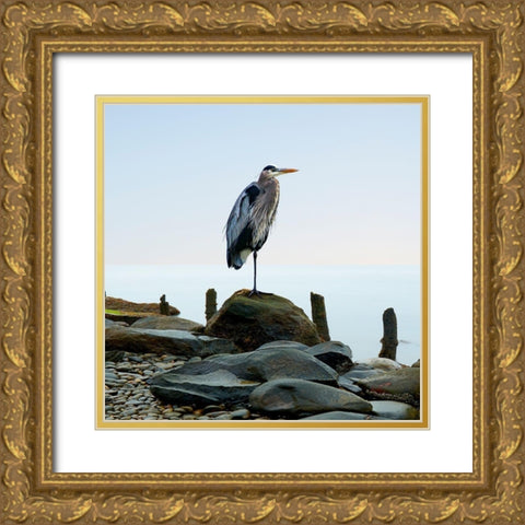 Beachscape Heron I Gold Ornate Wood Framed Art Print with Double Matting by McLoughlin, James
