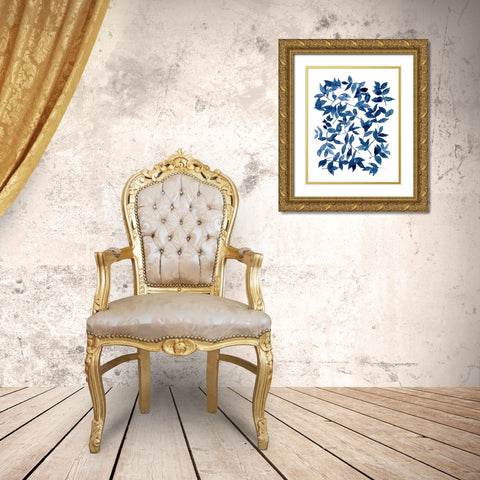 Indigo Fallen Leaves II Gold Ornate Wood Framed Art Print with Double Matting by Scarvey, Emma