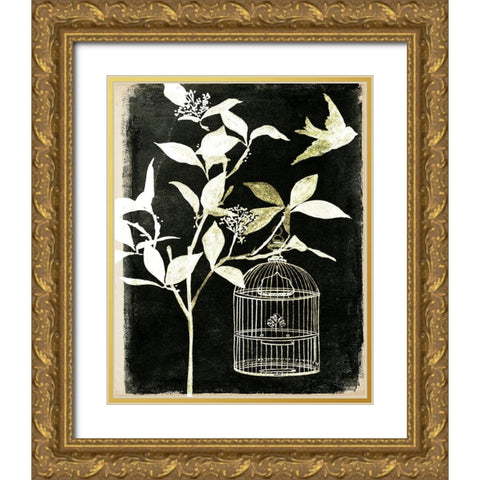 Branch and Bird I Gold Ornate Wood Framed Art Print with Double Matting by Wang, Melissa