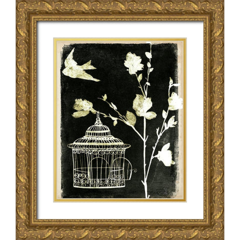 Branch and Bird II Gold Ornate Wood Framed Art Print with Double Matting by Wang, Melissa