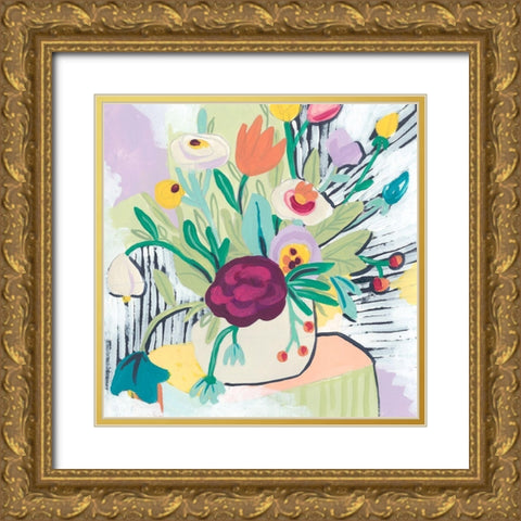 Fauvist Floral I Gold Ornate Wood Framed Art Print with Double Matting by Vess, June Erica