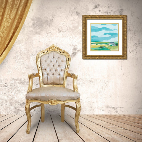 Village Valley II Gold Ornate Wood Framed Art Print with Double Matting by Vess, June Erica