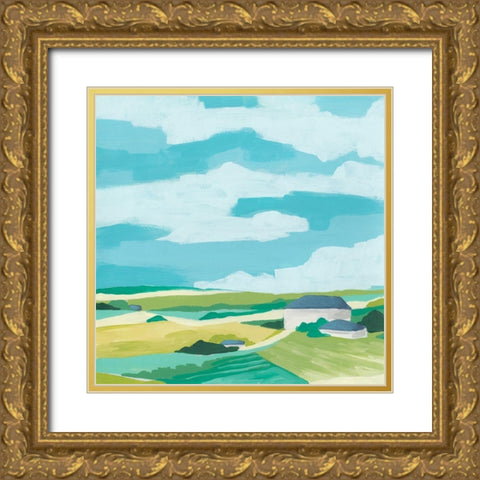 Village Valley II Gold Ornate Wood Framed Art Print with Double Matting by Vess, June Erica