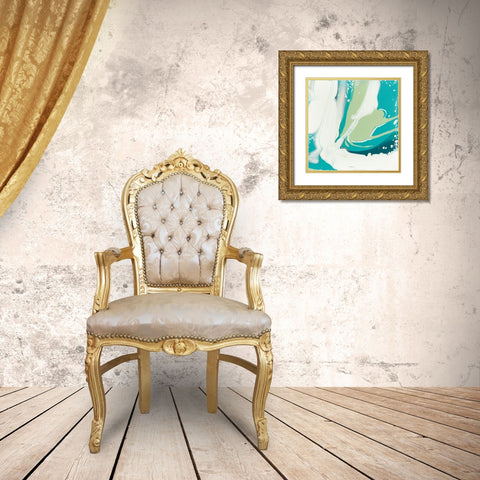 Flowing Teal II Gold Ornate Wood Framed Art Print with Double Matting by Studio W