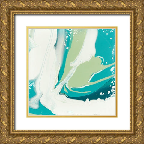 Flowing Teal II Gold Ornate Wood Framed Art Print with Double Matting by Studio W
