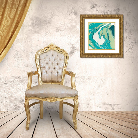 Flowing Teal IV Gold Ornate Wood Framed Art Print with Double Matting by Studio W