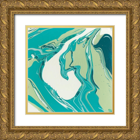 Flowing Teal IV Gold Ornate Wood Framed Art Print with Double Matting by Studio W