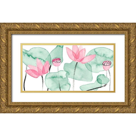 Lotus in Nature I Gold Ornate Wood Framed Art Print with Double Matting by Wang, Melissa