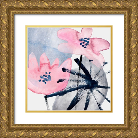 Pink Water Lilies III Gold Ornate Wood Framed Art Print with Double Matting by Wang, Melissa