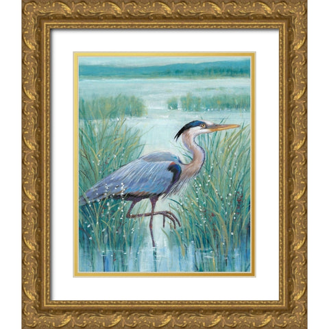 3-UP Wetland Heron I Gold Ornate Wood Framed Art Print with Double Matting by OToole, Tim