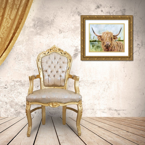 3-UP Highland Grazer I Gold Ornate Wood Framed Art Print with Double Matting by Borges, Victoria