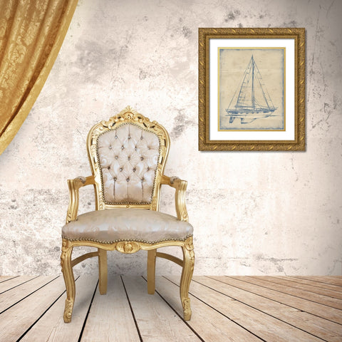 3-UP Yacht Blueprint IV Gold Ornate Wood Framed Art Print with Double Matting by Harper, Ethan