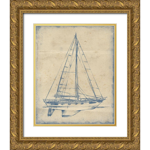 3-UP Yacht Blueprint IV Gold Ornate Wood Framed Art Print with Double Matting by Harper, Ethan