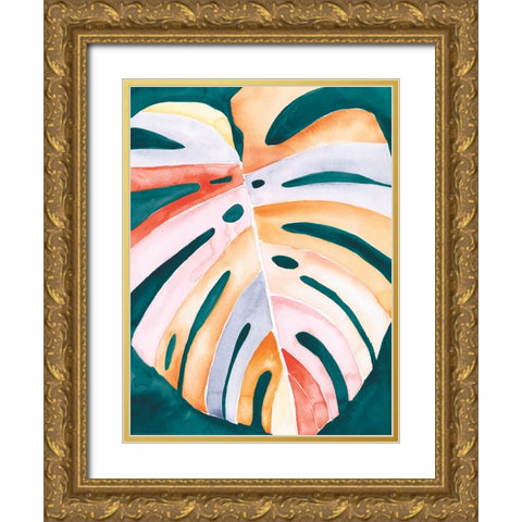 Multicolor Monstera I Gold Ornate Wood Framed Art Print with Double Matting by Parker, Jennifer Paxton