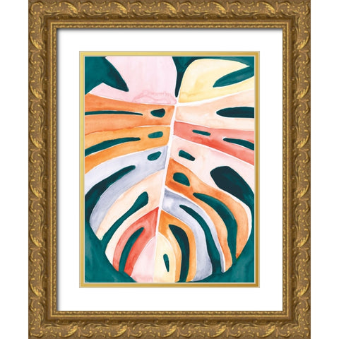 Multicolor Monstera II Gold Ornate Wood Framed Art Print with Double Matting by Parker, Jennifer Paxton