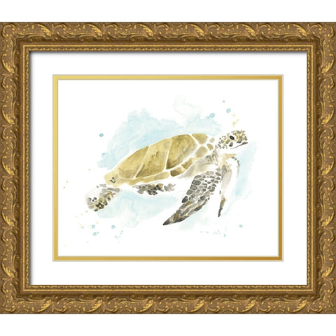 Watercolor Sea Turtle Study I Gold Ornate Wood Framed Art Print with Double Matting by Vess, June Erica