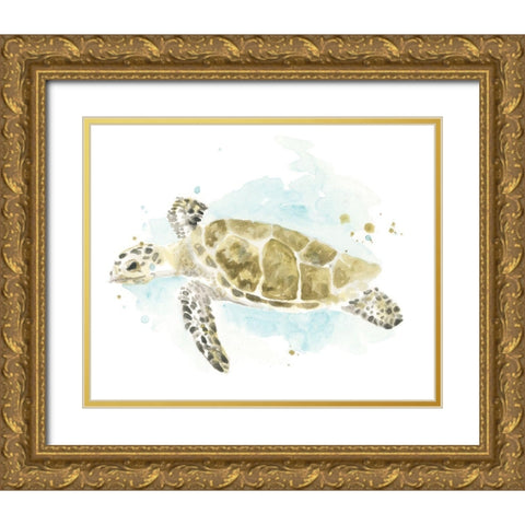 Watercolor Sea Turtle Study II Gold Ornate Wood Framed Art Print with Double Matting by Vess, June Erica