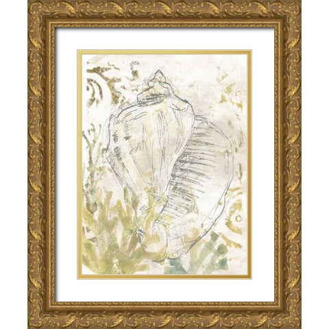 Verdant Shell Fresco I Gold Ornate Wood Framed Art Print with Double Matting by Vess, June Erica