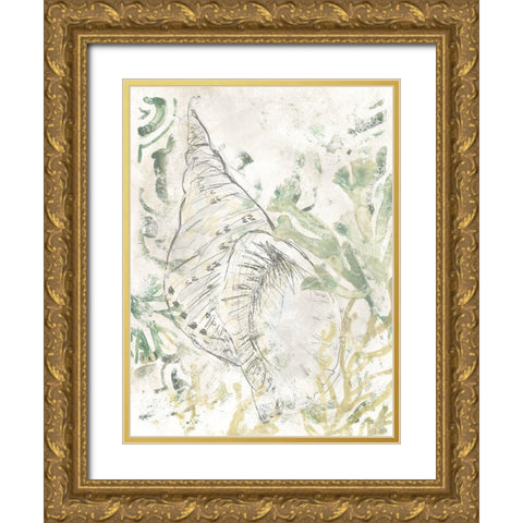 Verdant Shell Fresco II Gold Ornate Wood Framed Art Print with Double Matting by Vess, June Erica