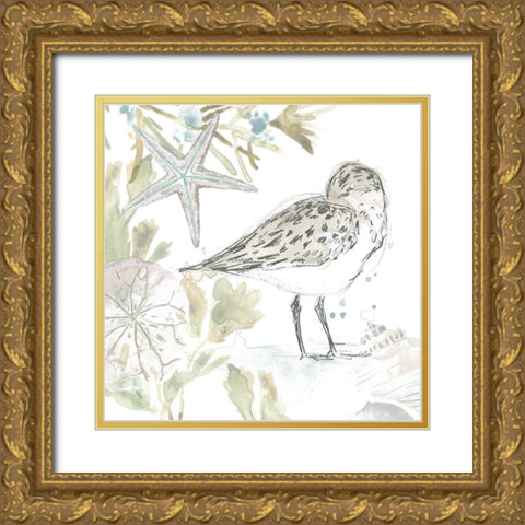 Seaside Sandpipers I Gold Ornate Wood Framed Art Print with Double Matting by Vess, June Erica