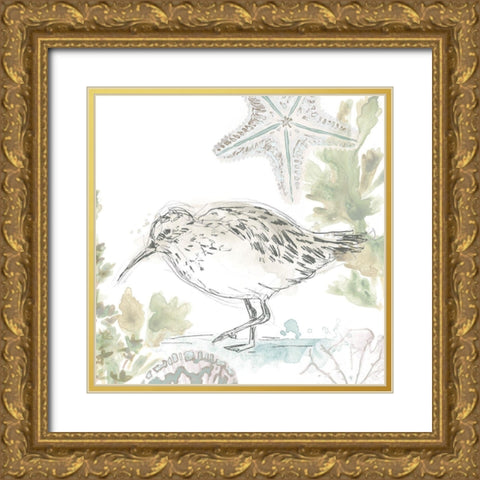 Seaside Sandpipers II Gold Ornate Wood Framed Art Print with Double Matting by Vess, June Erica
