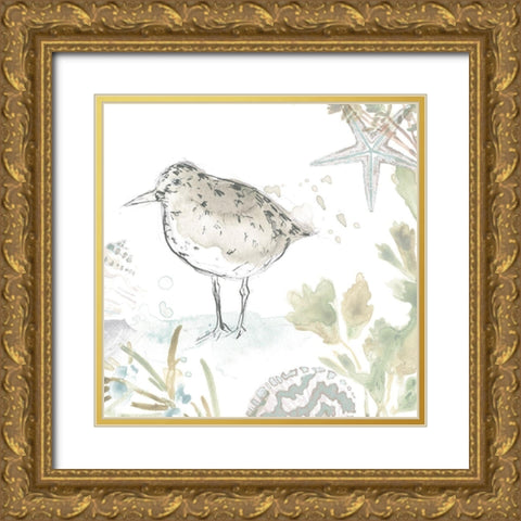 Seaside Sandpipers IV Gold Ornate Wood Framed Art Print with Double Matting by Vess, June Erica