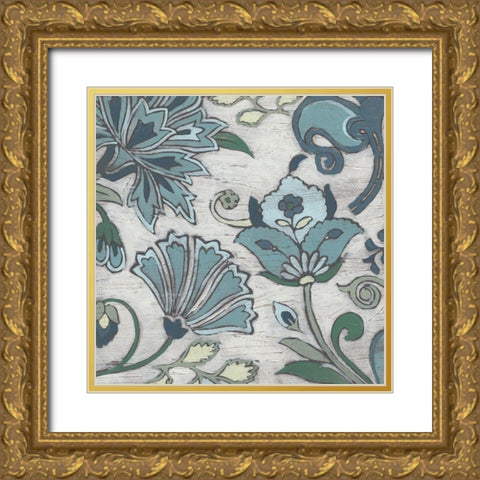 Blue Garden Chintz I Gold Ornate Wood Framed Art Print with Double Matting by Vess, June Erica