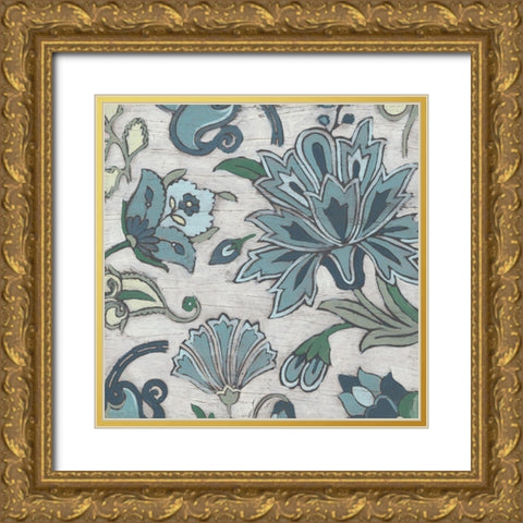Blue Garden Chintz IV Gold Ornate Wood Framed Art Print with Double Matting by Vess, June Erica