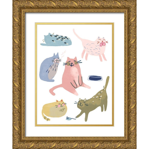 Cat Squad II Gold Ornate Wood Framed Art Print with Double Matting by Vess, June Erica