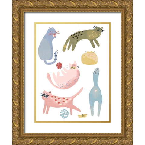 Cat Squad III Gold Ornate Wood Framed Art Print with Double Matting by Vess, June Erica