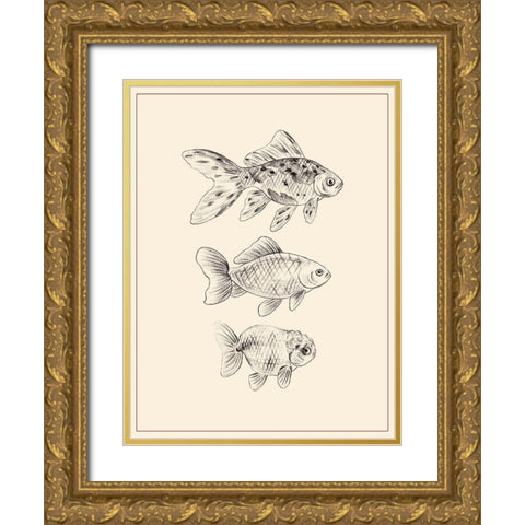 Goldfish I Gold Ornate Wood Framed Art Print with Double Matting by Wang, Melissa