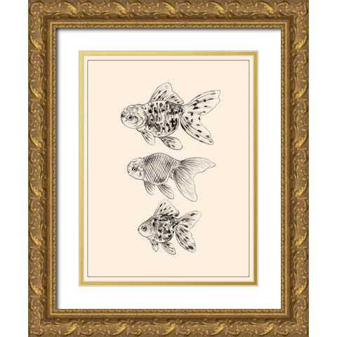 Goldfish II Gold Ornate Wood Framed Art Print with Double Matting by Wang, Melissa