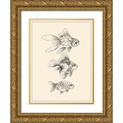 Goldfish III Gold Ornate Wood Framed Art Print with Double Matting by Wang, Melissa