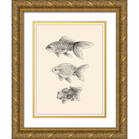 Goldfish IV Gold Ornate Wood Framed Art Print with Double Matting by Wang, Melissa