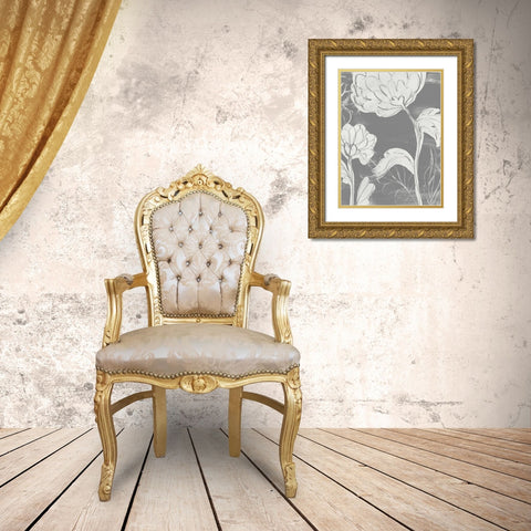 Grayscale Garden II Gold Ornate Wood Framed Art Print with Double Matting by Vess, June Erica