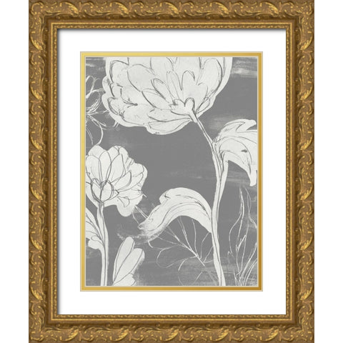 Grayscale Garden II Gold Ornate Wood Framed Art Print with Double Matting by Vess, June Erica