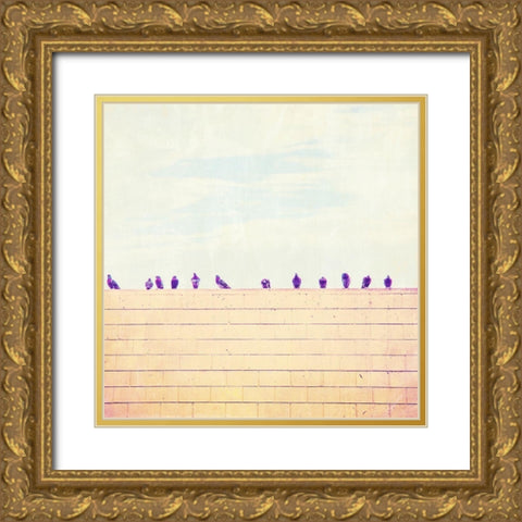 Birds on Wires III Gold Ornate Wood Framed Art Print with Double Matting by Brown, Thomas