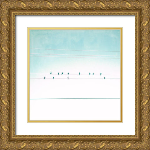 Birds on Wires IV Gold Ornate Wood Framed Art Print with Double Matting by Brown, Thomas