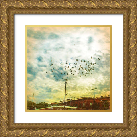 Birds on Wires V Gold Ornate Wood Framed Art Print with Double Matting by Brown, Thomas