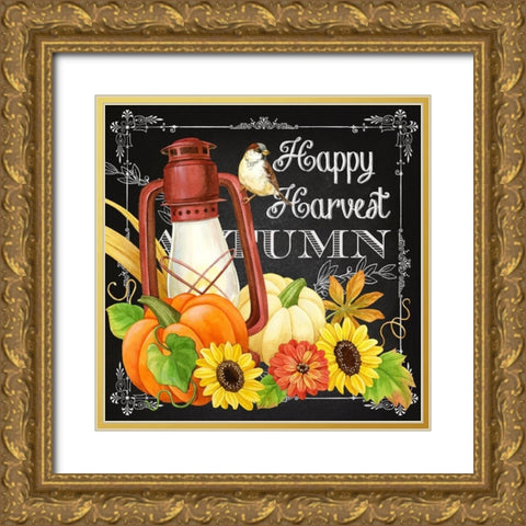 Harvest Greetings IV Gold Ornate Wood Framed Art Print with Double Matting by Maday, Jane