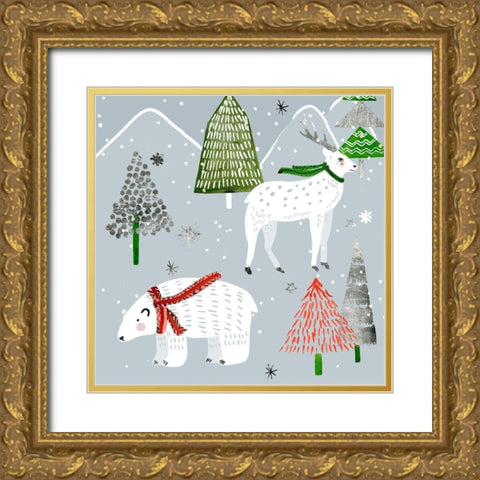 Stars and Snowflakes I Gold Ornate Wood Framed Art Print with Double Matting by Wang, Melissa